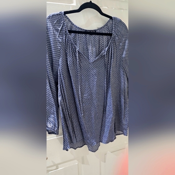 Como Black Pin Tuck Blouse Woman's Light Navy and White XL - Picture 1 of 5